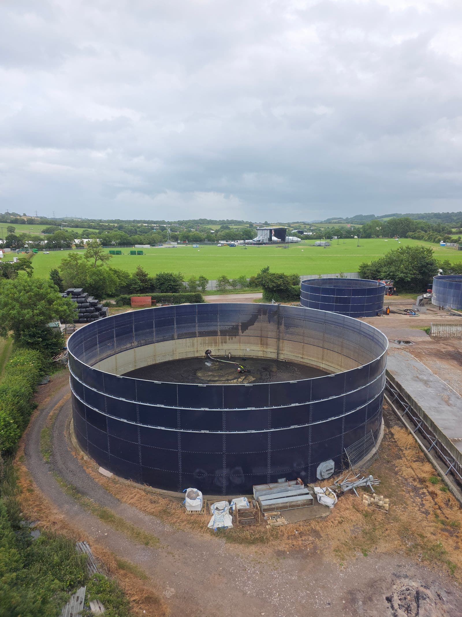 Bolted steel water storage tanks seen from above